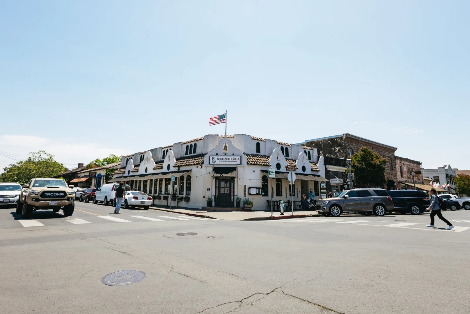 Historic storefronts on the square in downtown Sonoma